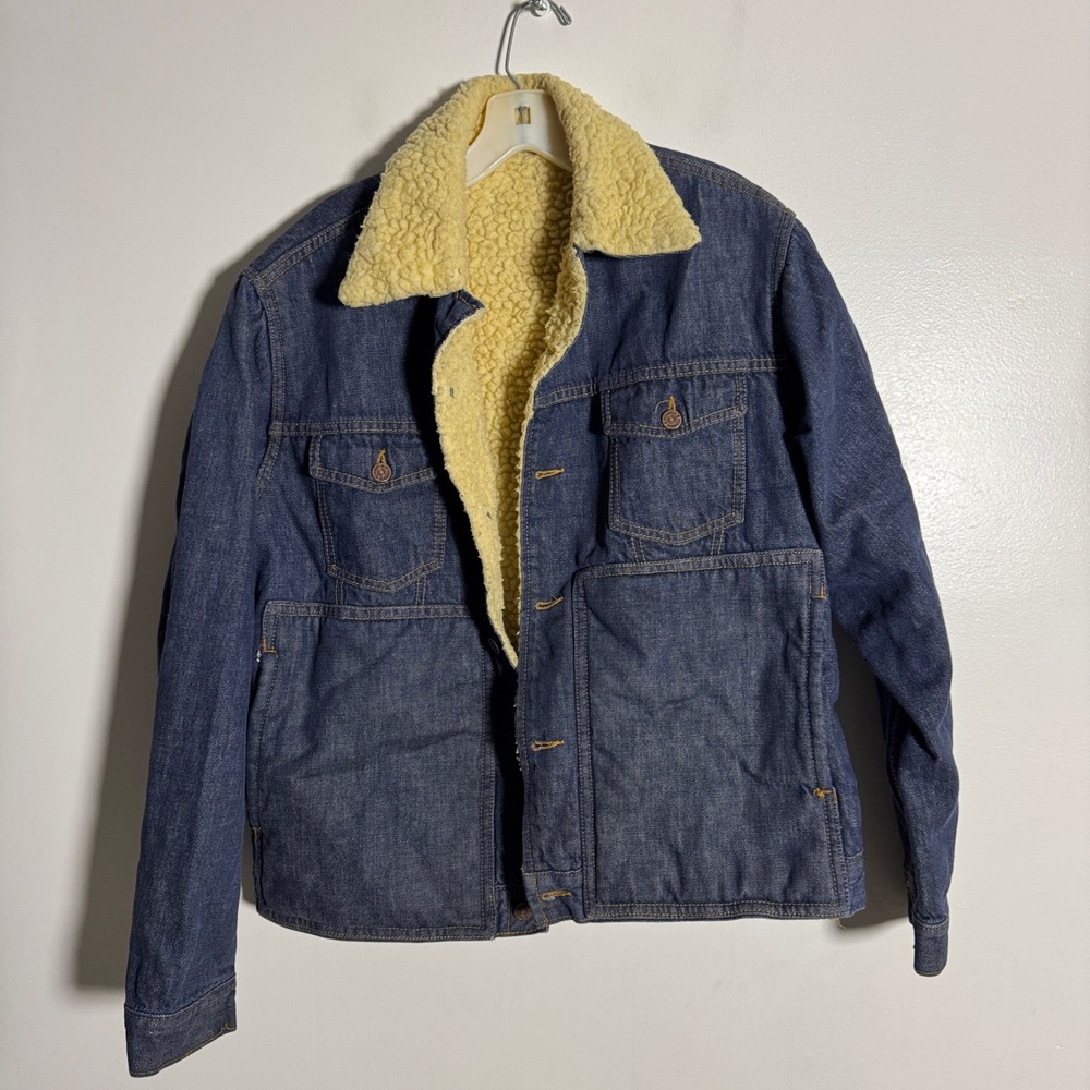 Roebucks Denim Sherpa Lined Trucker Jacket Mens Blue Jean Coat‎ Size XL
